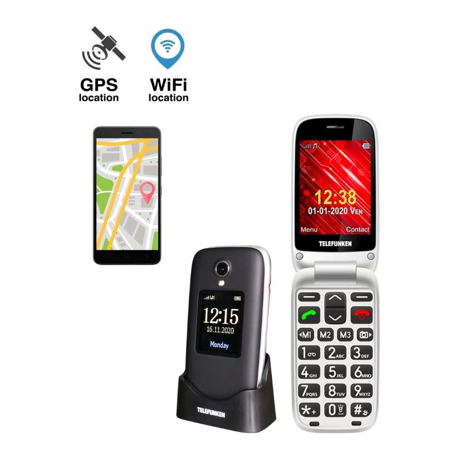 Cellulare Telefunken S560 senior 2G GPS Nero A conchiglia